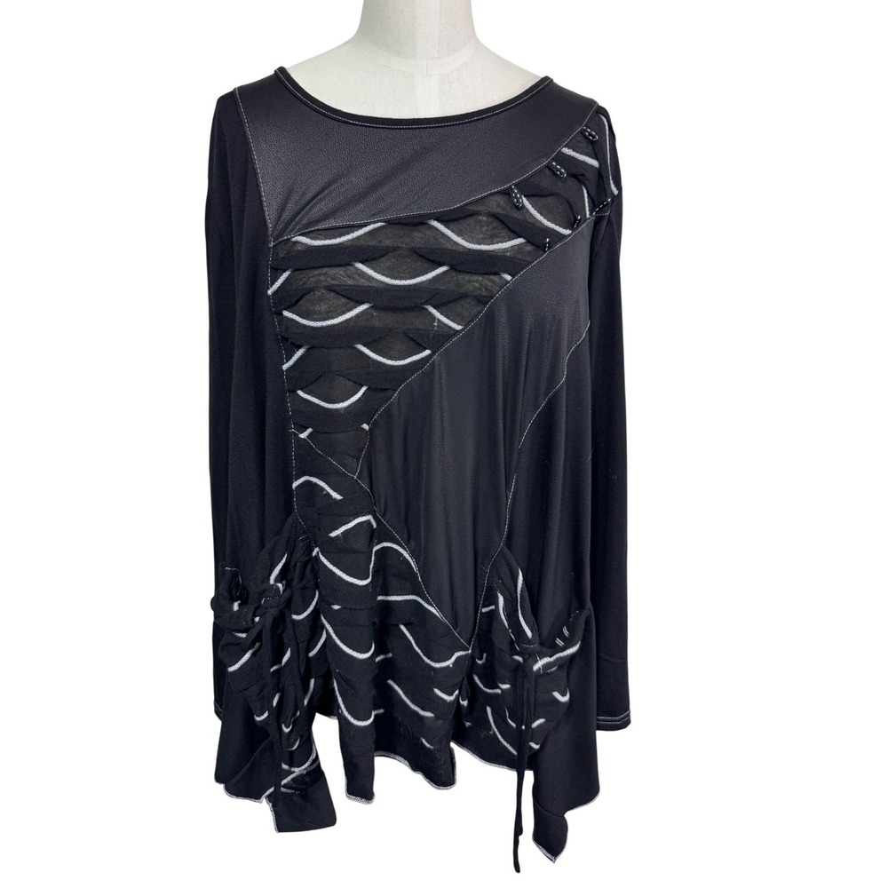 Kaktus Large Black Tunic Top Women's Avant Garde Mixed Media Art Lagenlook